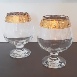 Pair vintage gold rim crystal brandy balloon snifters ❤️